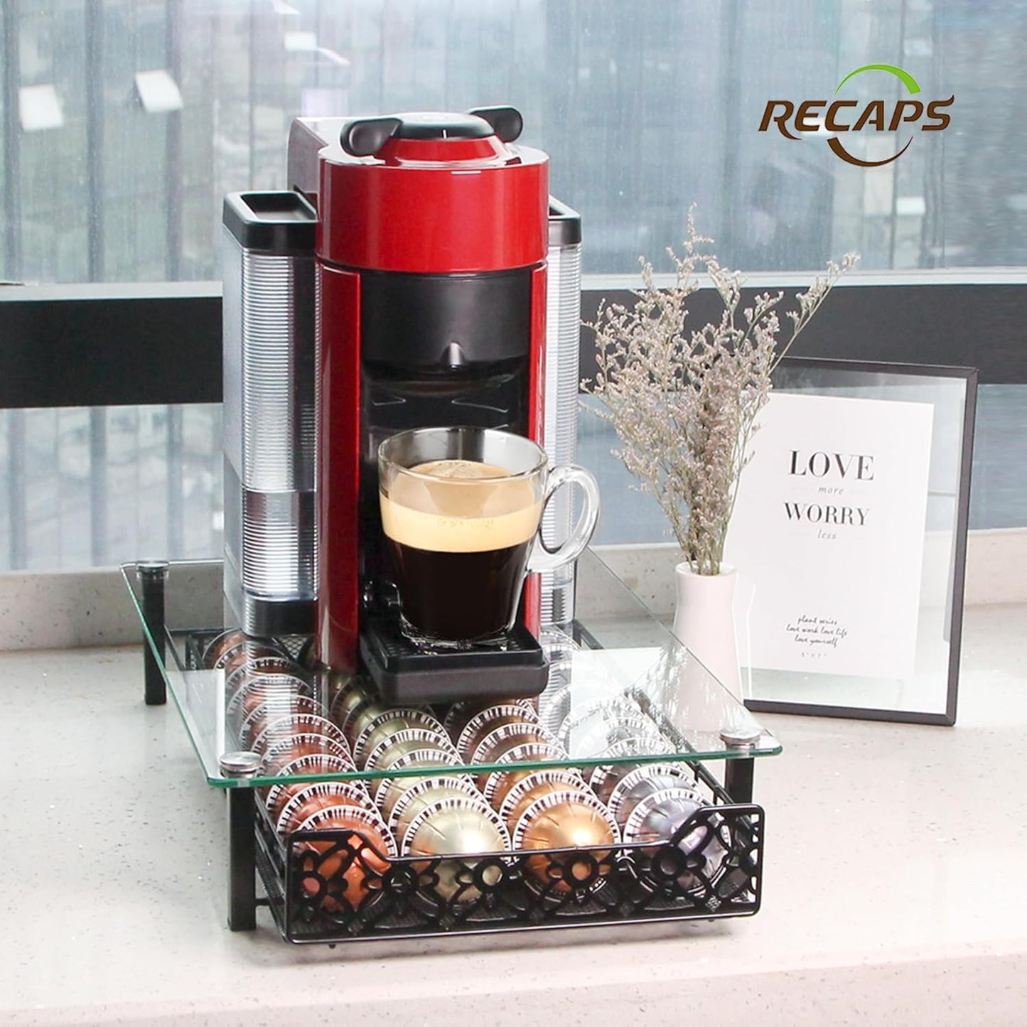 Coffee Pod Holder Kitchen Organizer Storage Holder Drawer Compatible with Nespresso Vertuoline Stores 40 Coffee Pods