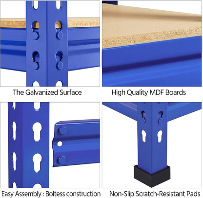 5-Tier Industrial Storage Rack, Heavy Duty Garage Shelving Units, Blue, 70 X 30 X 150 Cm