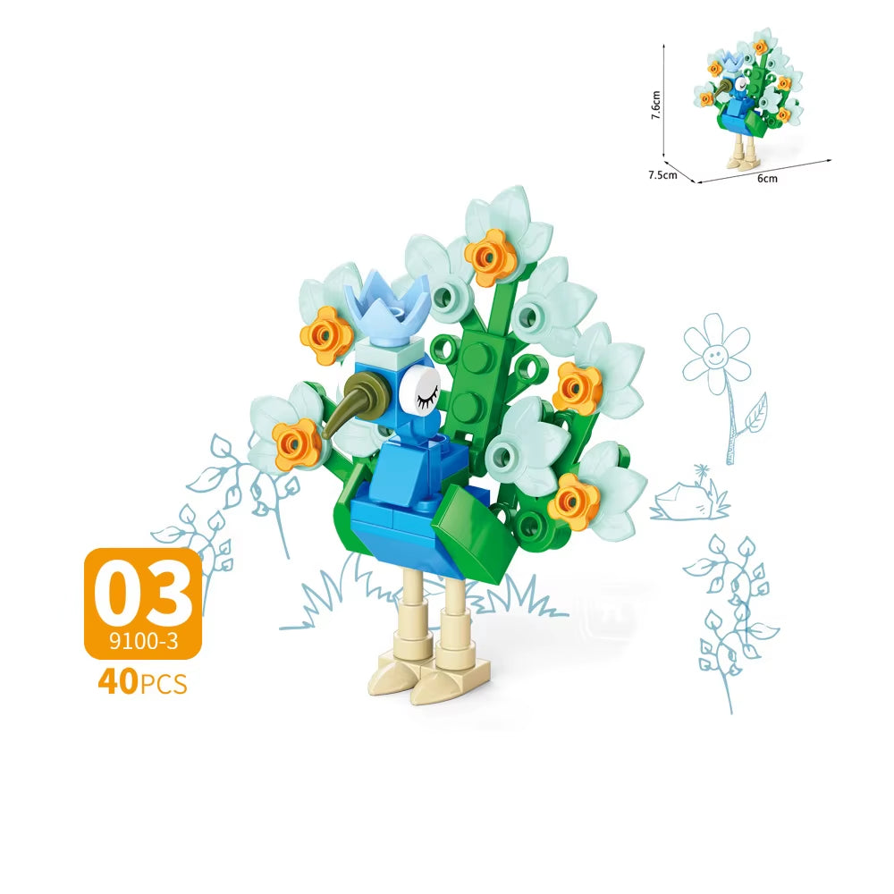 MOC City Creative Building Blocks Accessories Zoo Rhino Lion Kangaroo Wolf Fox Frog Bee Crow Peacock Mini Brick Toy Gifts X021