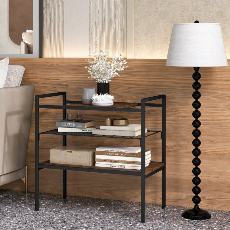 3-Tier Console Table Featuring Removable Panel and Mesh Shelf