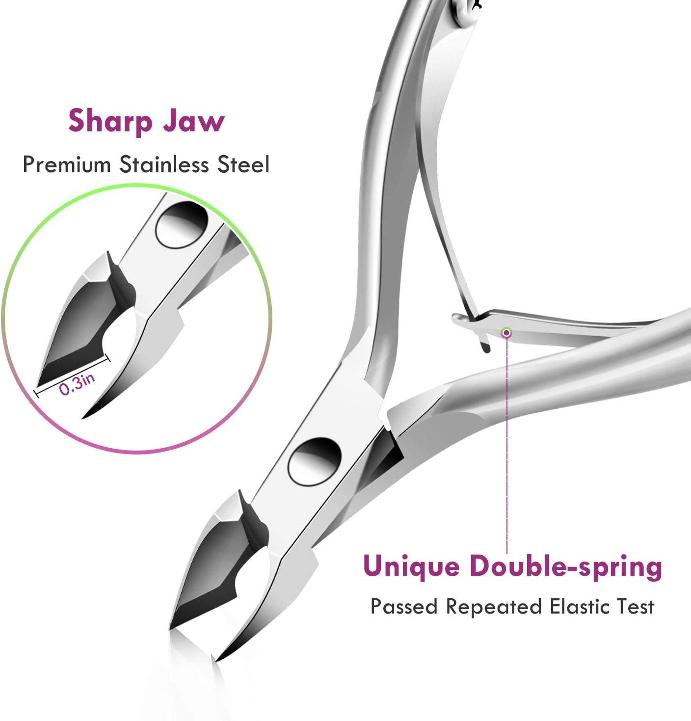 Cuticle Trimmer with Cuticle Pusher - Cuticle Remover Cutter, Triangle Cuticle Nail Pusher, Peeler Scraper, Durable Dead Skin Clipper Manicure Pedicure Tools (Silver)