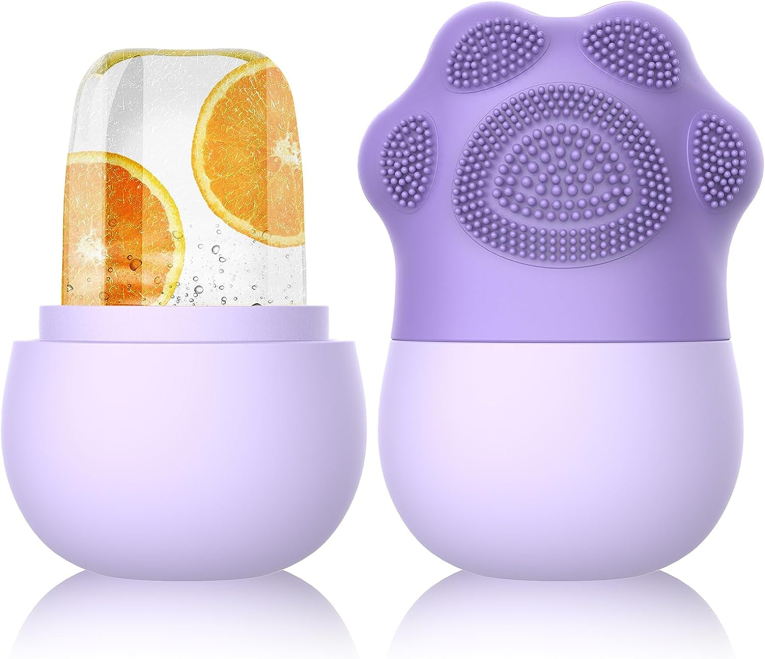 Silicone Ice Facial Roller - Contouring Tool for Eyes and Neck with Soft Cleaning Brush, Firming Massage Brush (Purple)