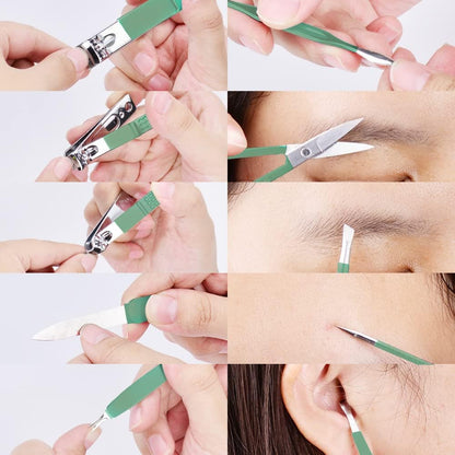 10-Piece Stainless Steel Manicure Set with Leather Case - Portable Nail Clippers and Pedicure Tools for Men and Women (Jade Green)