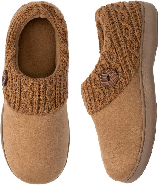 Women's Microsuede Memory Foam Slippers with Knit Collar for Indoor Comfort