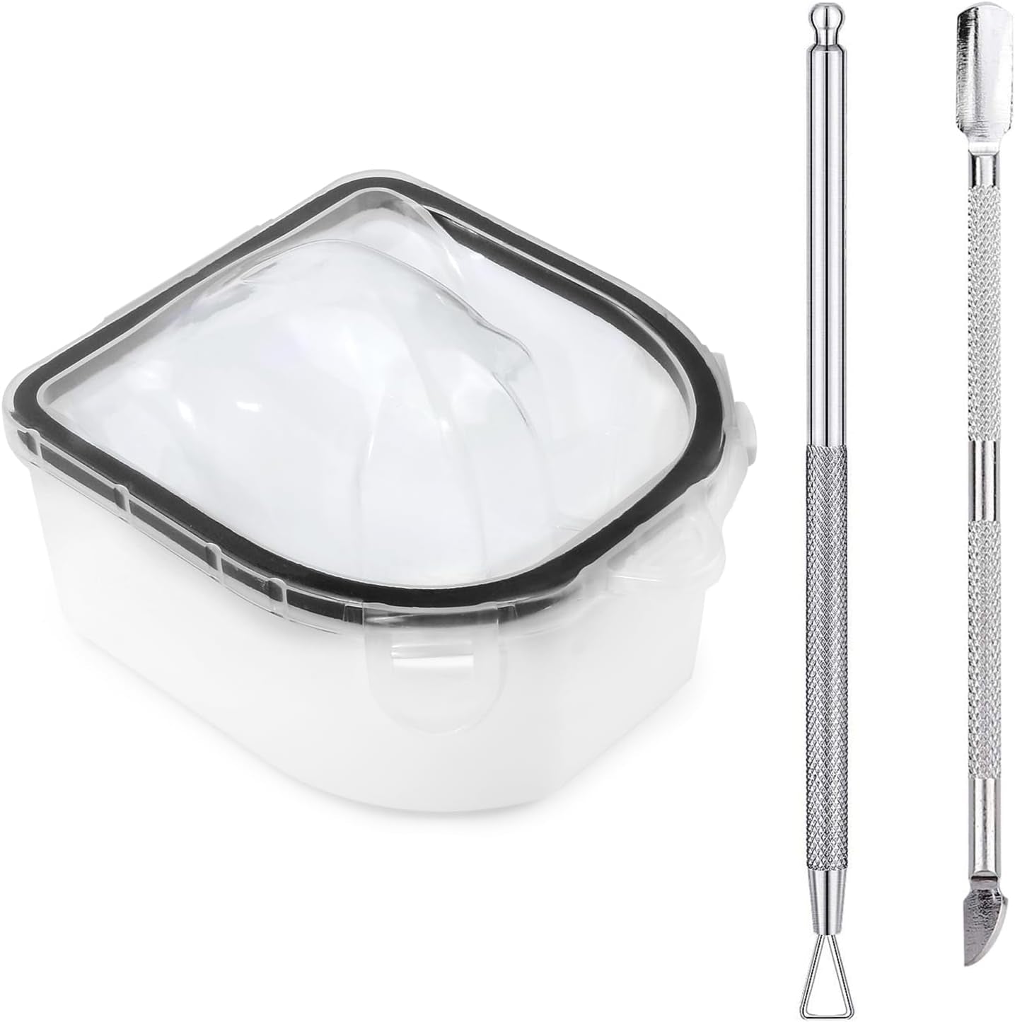 Nail Soaking Bowl Set - Gel Polish and Dip Powder Remover with Triangle Cuticle Peeler and Stainless Steel Cuticle Pusher (Pink)