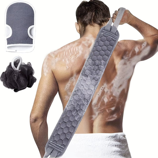 Exfoliating Body Scrubber Set – Back Scrubber, Bath Glove & Loofah for Deep Cleansing, Skin Renewal & Easy Care