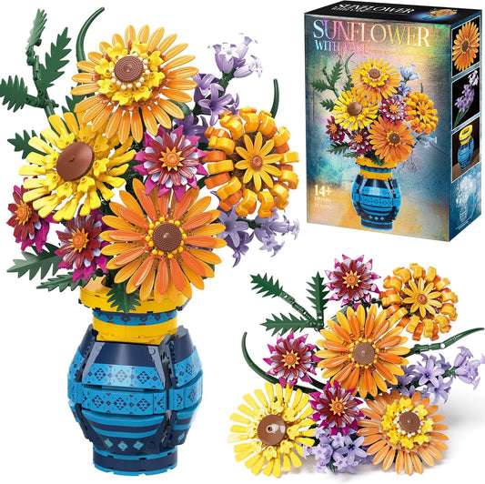Flower Bouquet Building Blocks Set - Vase  Sunflower Botanical Collection 1065PCS