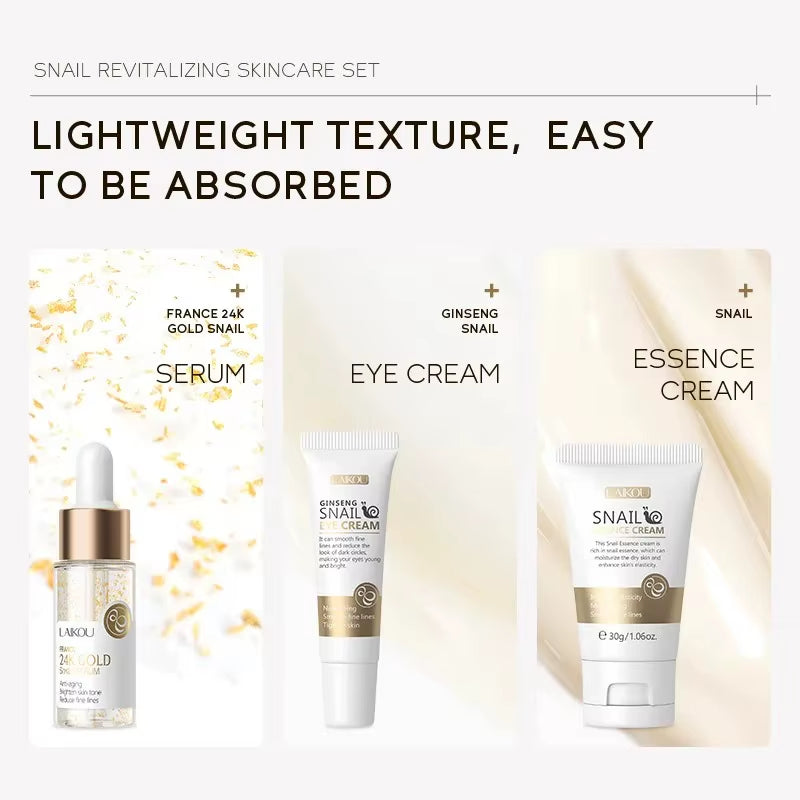 3Pcs/Set  Skin Care Set Vitamin C Sakura Snail Essence Serum & Eye Cream & Face Cream Moisturizer Travel Size Skincare Set