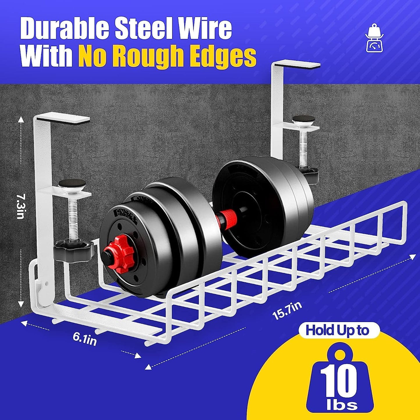 Under Desk Cable Management Tray 2 Pack,  Wire Management No Drill No Screws, Cable Tray with Clamp for Desk Wire Management, Computer Cable Rack for Office, Home - No Damage to Desk White