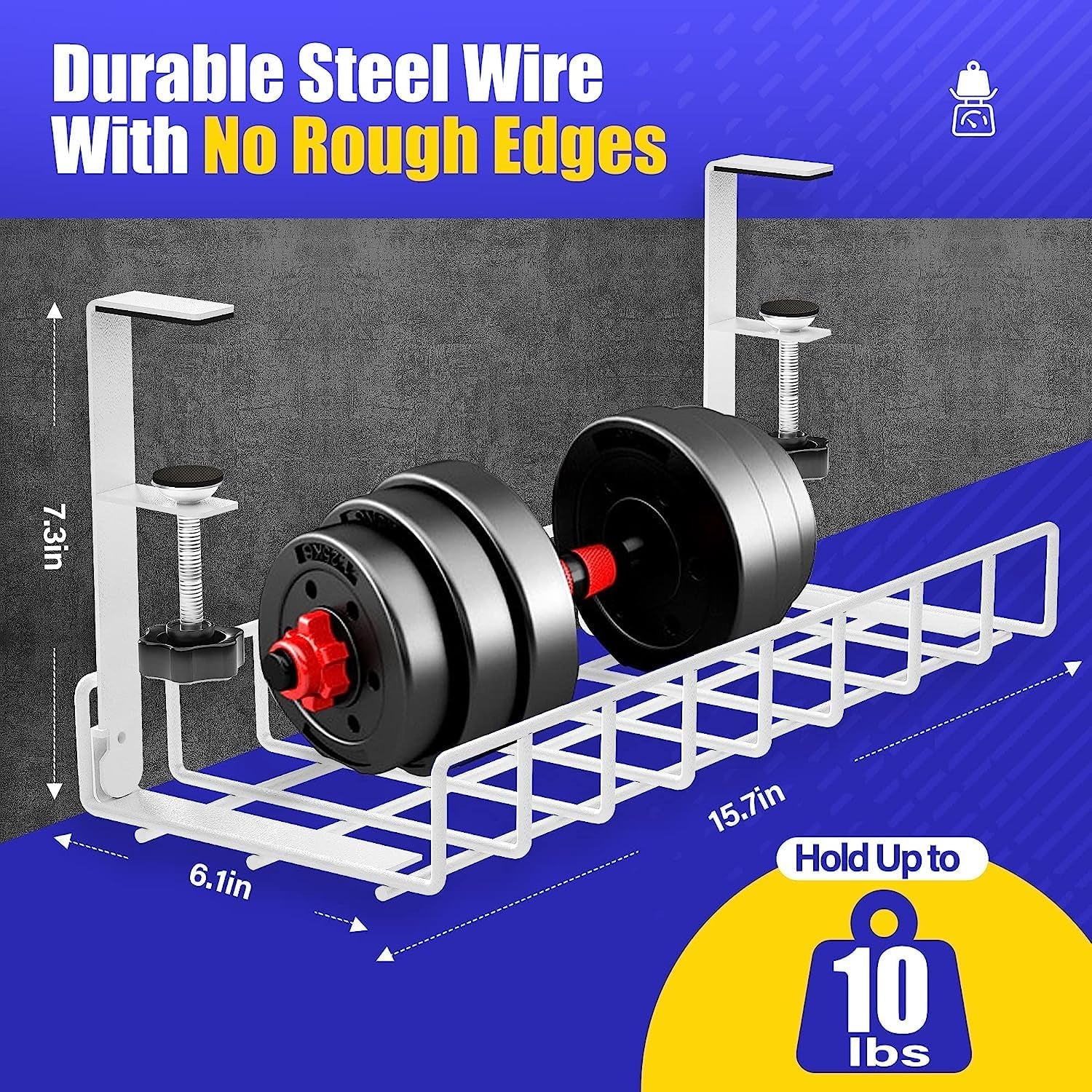 Under Desk Cable Management Tray 2 Pack,  Wire Management No Drill No Screws, Cable Tray with Clamp for Desk Wire Management, Computer Cable Rack for Office, Home - No Damage to Desk White