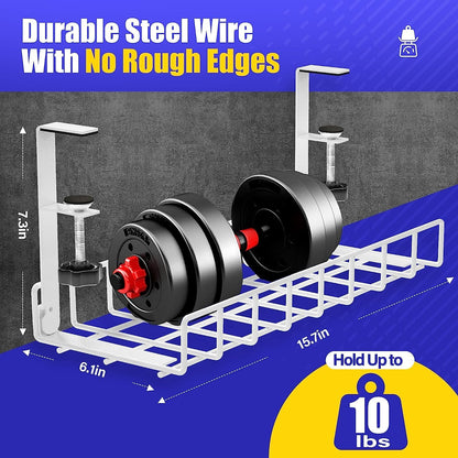 Under Desk Cable Management Tray 2 Pack,  Wire Management No Drill No Screws, Cable Tray with Clamp for Desk Wire Management, Computer Cable Rack for Office, Home - No Damage to Desk White