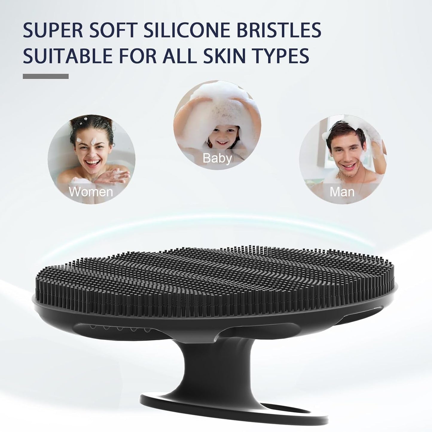 Silicone Body Scrubber Shower Bath Wash Brush Gentle Exfoliating Scrub Cleansing Loofah for Women Men Baby Sensitive Skin, Easy to Clean, Lather Nicely, More Hygienic, 1 Pack, Black