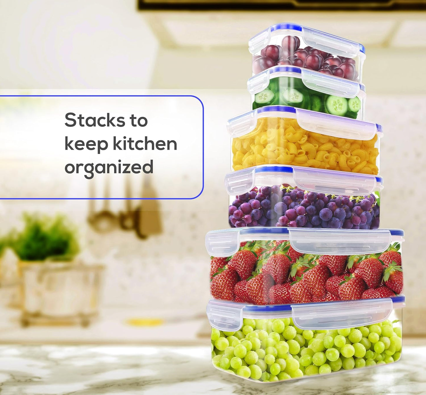 24 Pack Plastic Food Storage Container Set - Transparent Bpa-Free Airtight Containers with Leak-Proof Lids for Meal Prep, Freezer, and Lunch Storage - Durable and Reusable (Blue)