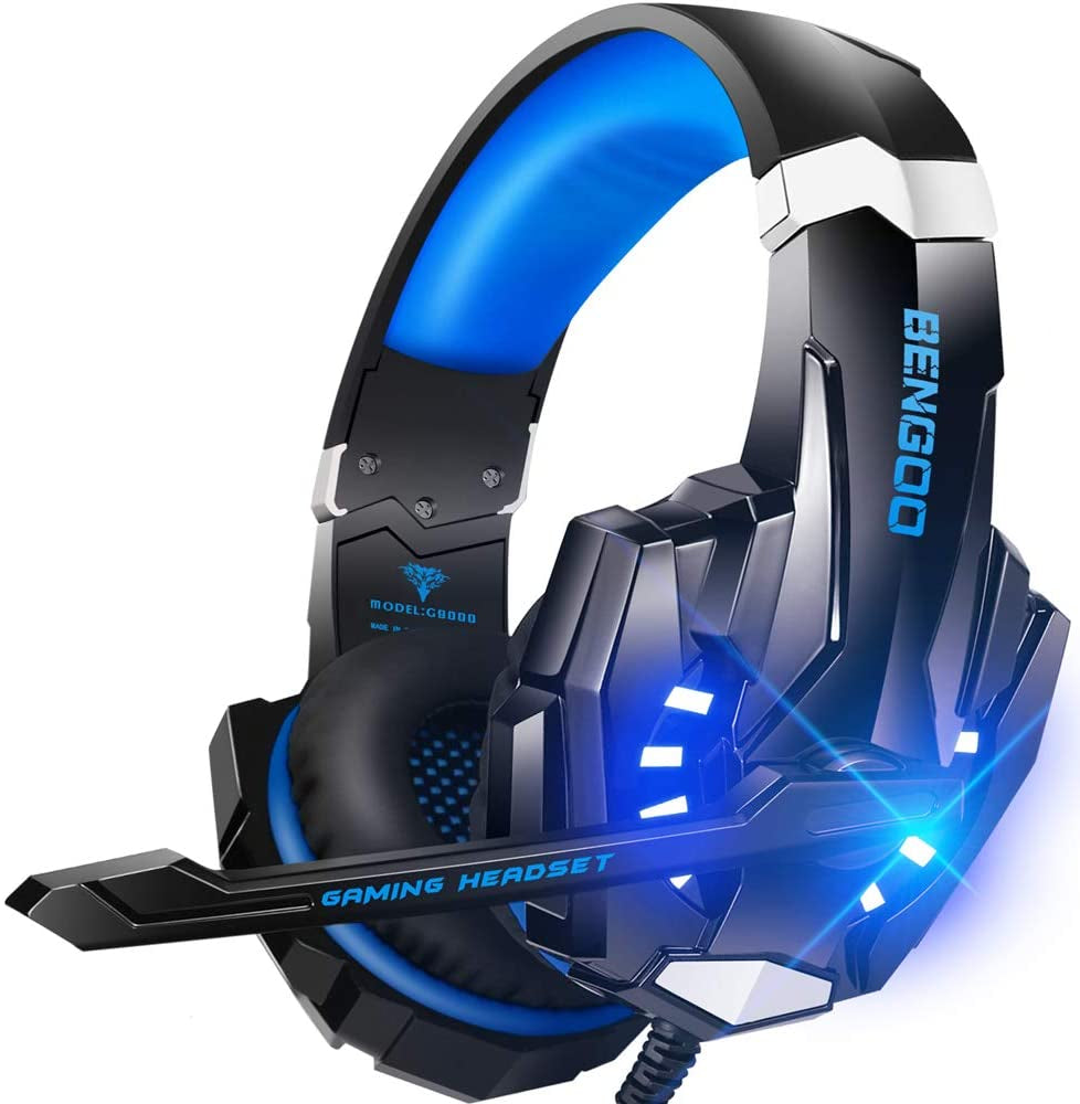 G9000 Stereo Gaming Headset for PS5, PS4, PC, Xbox One Controller, Noise Cancelling over Ear Headphones with Mic, LED Light, Bass Surround, Soft Memory Earmuffs - Purple