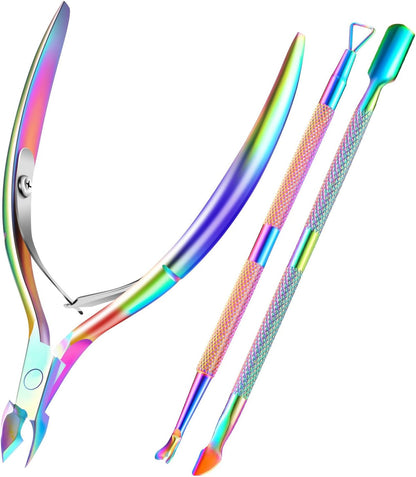 Cuticle Trimmer with Cuticle Pusher - Cuticle Remover Cutter, Triangle Cuticle Nail Pusher, Peeler Scraper, Durable Dead Skin Clipper Manicure Pedicure Tools (Silver)