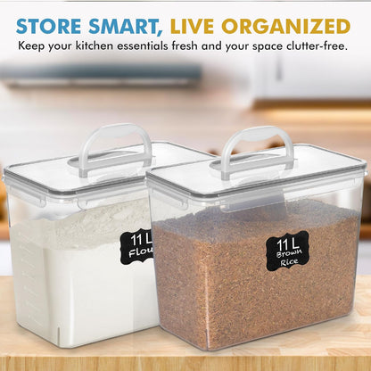2 PC (11L | 372 Oz) Flour Sugar Storage Containers with Easy Carry Handle - Plastic Extra Large Food Storage Containers with Lids, BPA Free Airtight Kitchen Canister Set for Rice, Cereal & Pasta