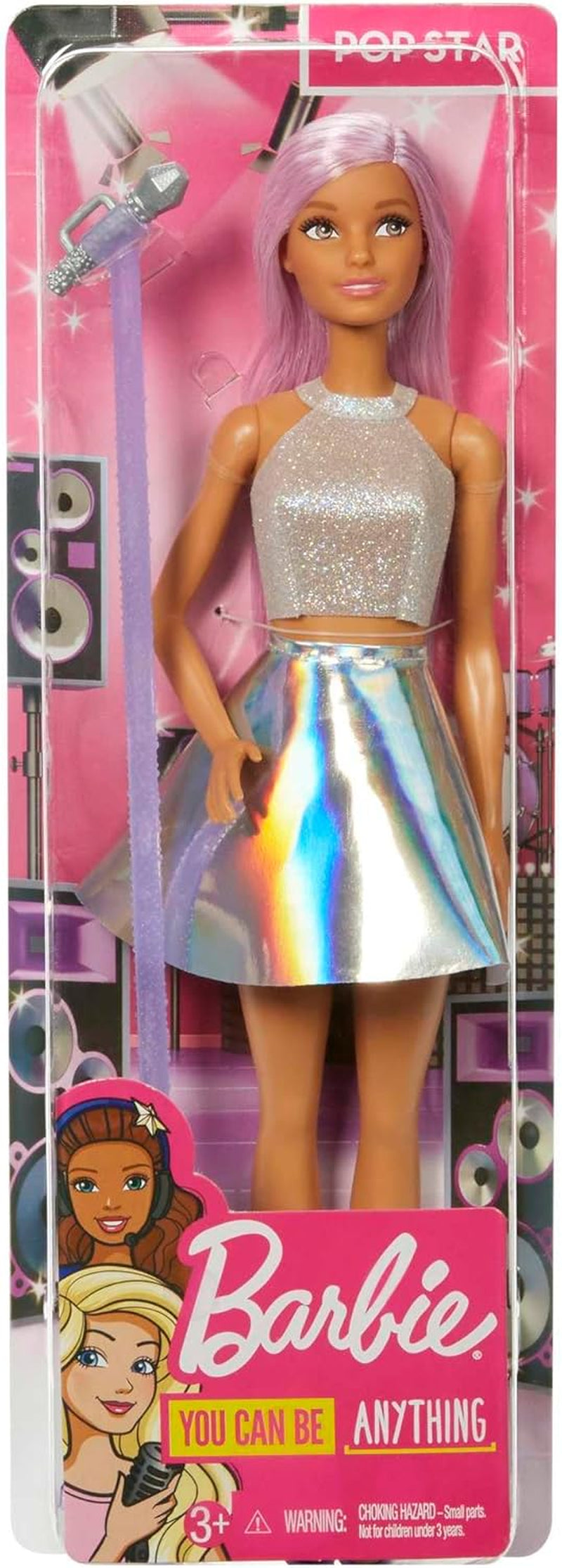 Pop Star Doll Dressed in Iridescent Skirt with Microphone and Pink Hair, Toy for 3 to 7 Year Olds