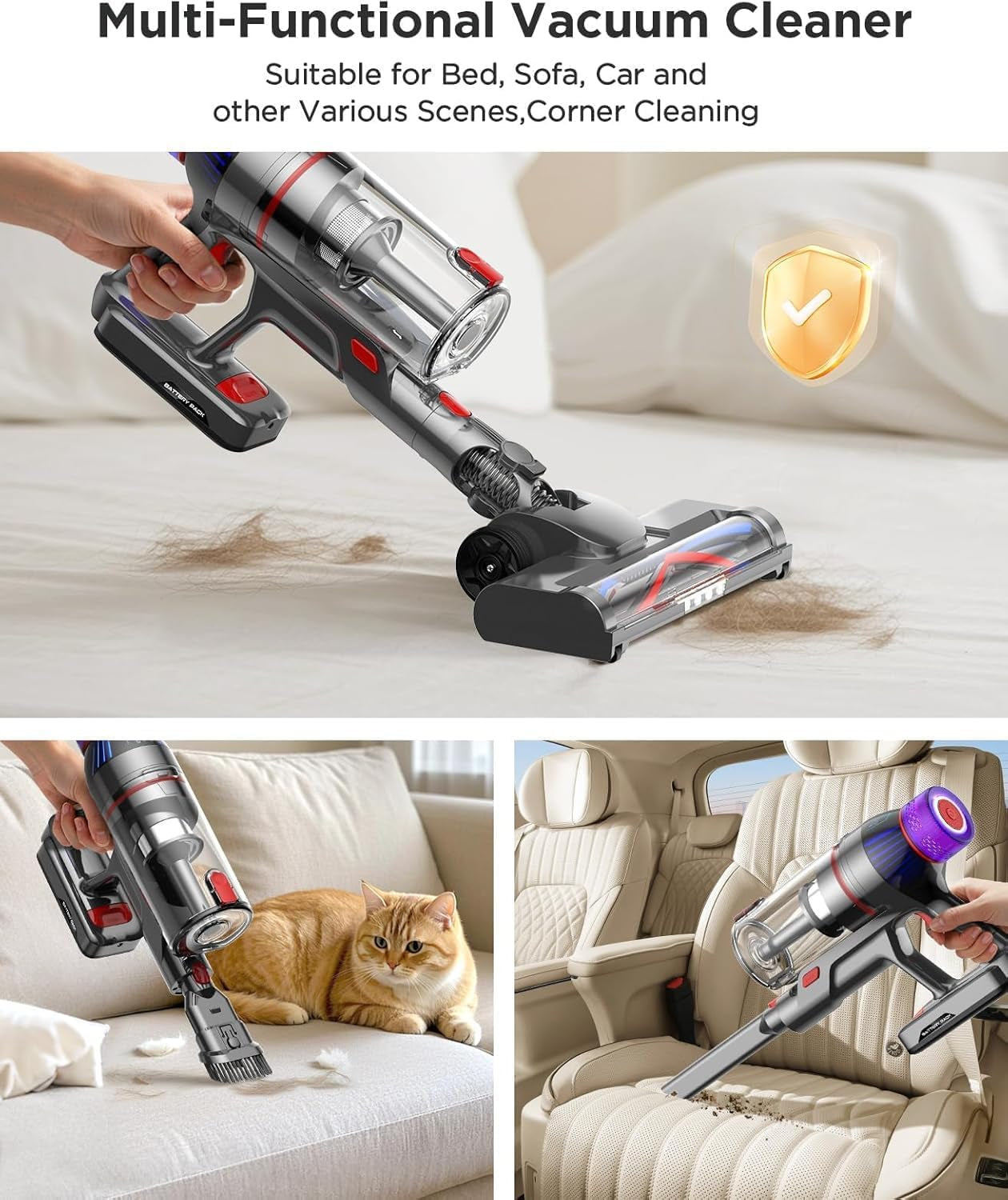 Cordless Stick Vacuum Cleaner: 550W Powerful Suction, LED Display, 55 Min Runtime, Anti-Tangle Brush, Rechargeable Battery, Lightweight for Home, Pet Hair, Hard Floors, Carpet