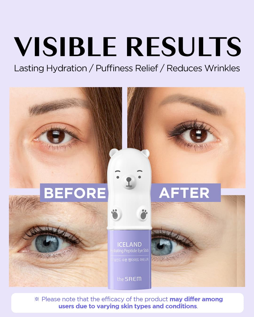 Iceland Hydrating Peptide Eye Stick 0.24Oz - Elasticity, Cooling, Moisturizing Eye Balm for Loose Skin – under Eye Treatment - Balm to Smooth Skin Texture - Daisy Flower Scent