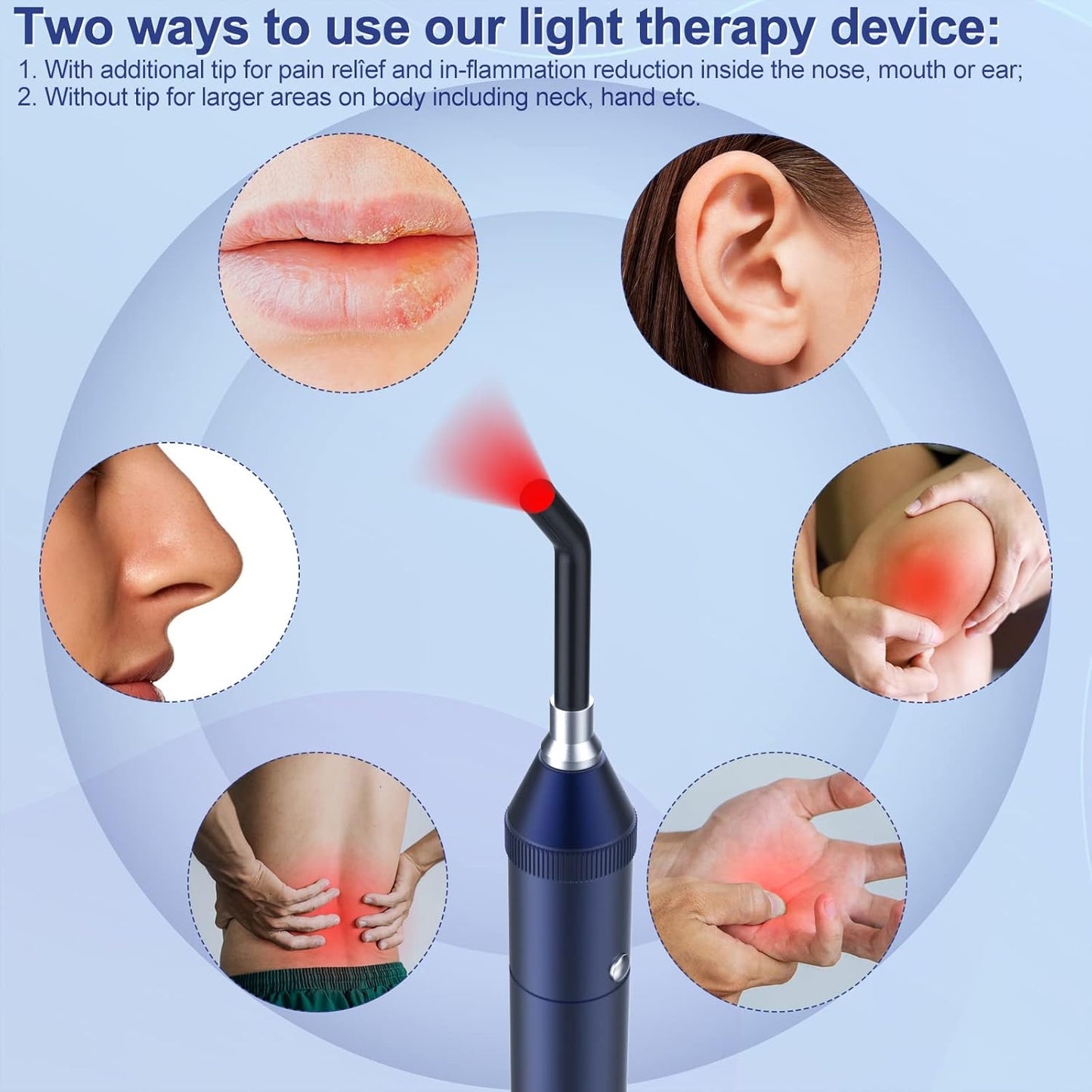Red Light Therapy Device Rechargeable Infrared Light Wand for Body Pain Relief for Women Men Elders Dogs on Lips Mouth Nose Ear Hands Feet Knee Ankle Joint Muscle,Blue