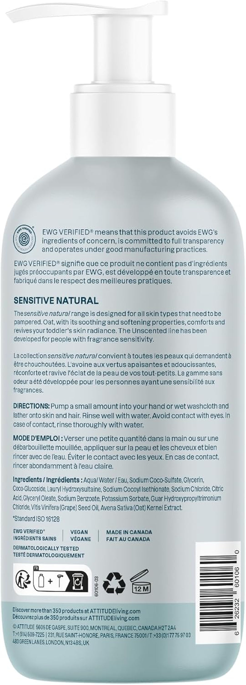 2-In-1 Shampoo and Body Wash for Baby, EWG Verified, Plant- and Mineral-Based Ingredients, Vegan Products for Sensitive Skin, Unscented, 473 Ml (Pack of 3)