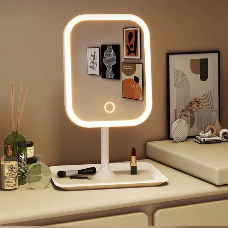 LED Desktop Vanity Mirror – 3-Color Touch Control 