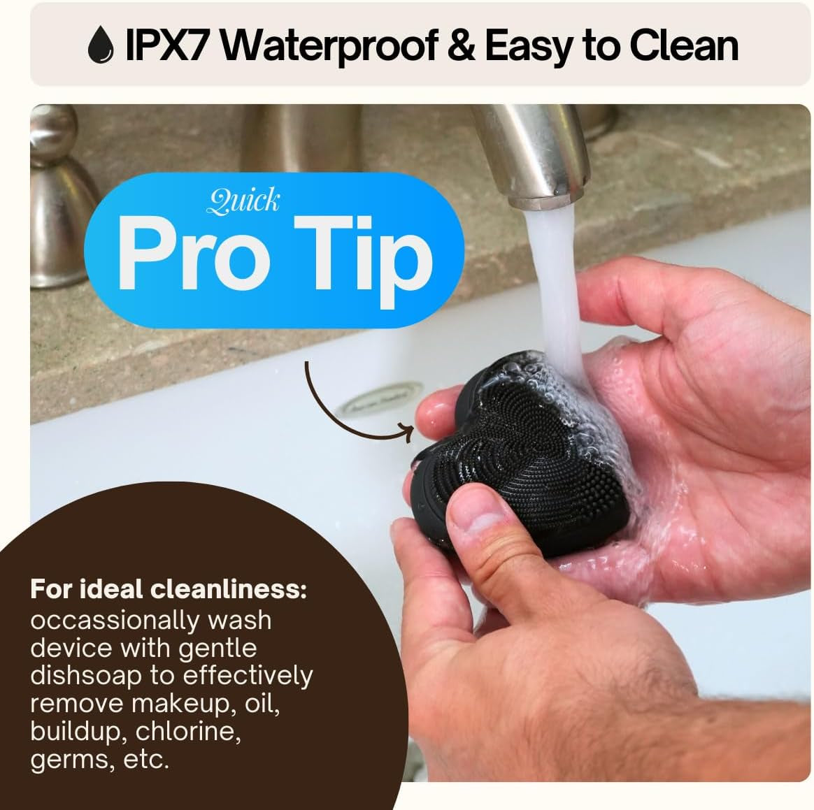 Heart Face Clean Pro⁺ - Electric Silicone Facial Scrubber for Acne with 7000+ Sonic Pulses - IPX7 Waterproof Rechargeable Exfoliator with Slip-Free Grip, 3 Speed Settings & Phthalate-Free - Jet