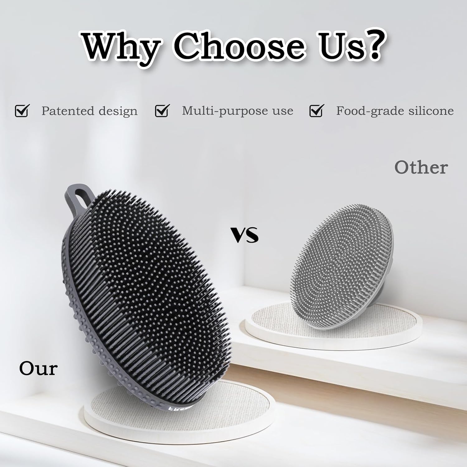 Dual-Sided Silicone Shower Body Wash Scrubber for Gentle Exfoliation and Cleansing, More Hygienic and Durable than Loofah, Black
