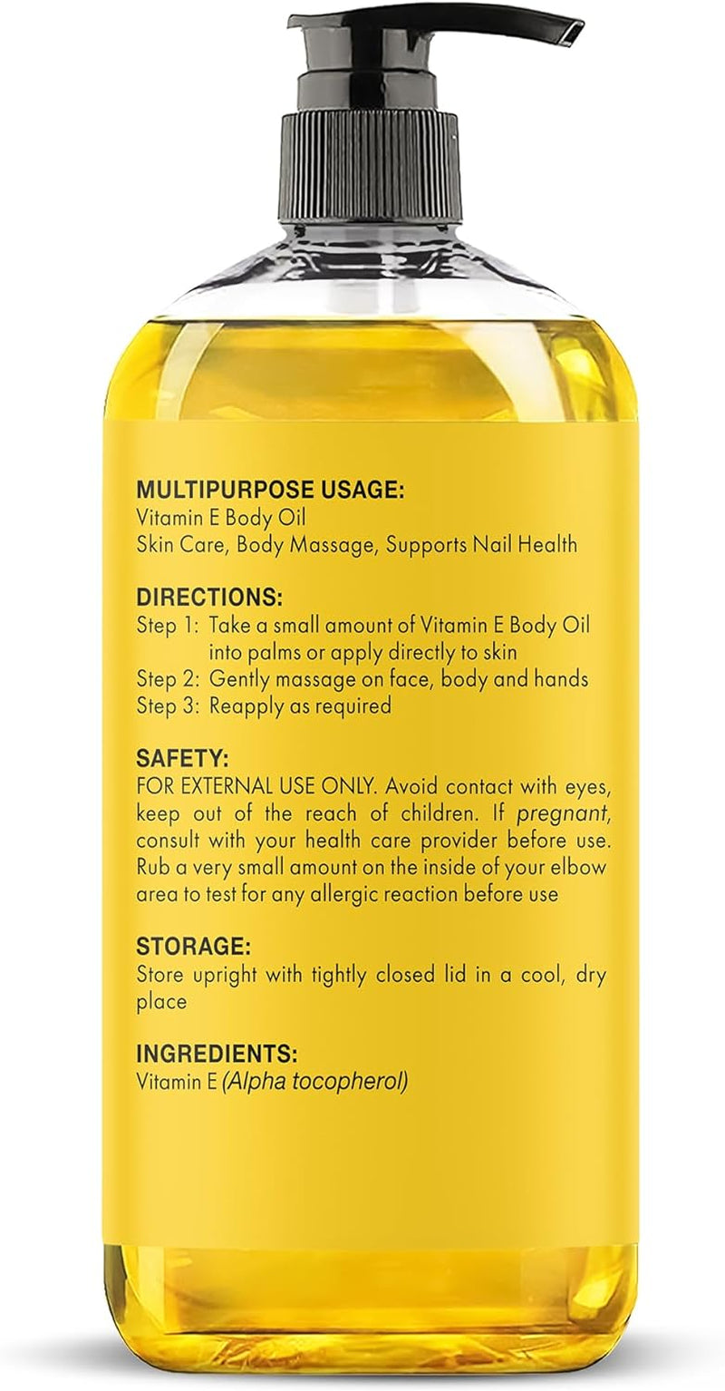 Pure & 100% Natural Vitamin E Oil - 20,000 IU, Premium Cold-Pressed Tocopherol - Repairs Dry, Damaged Skin - 8 Fl Oz