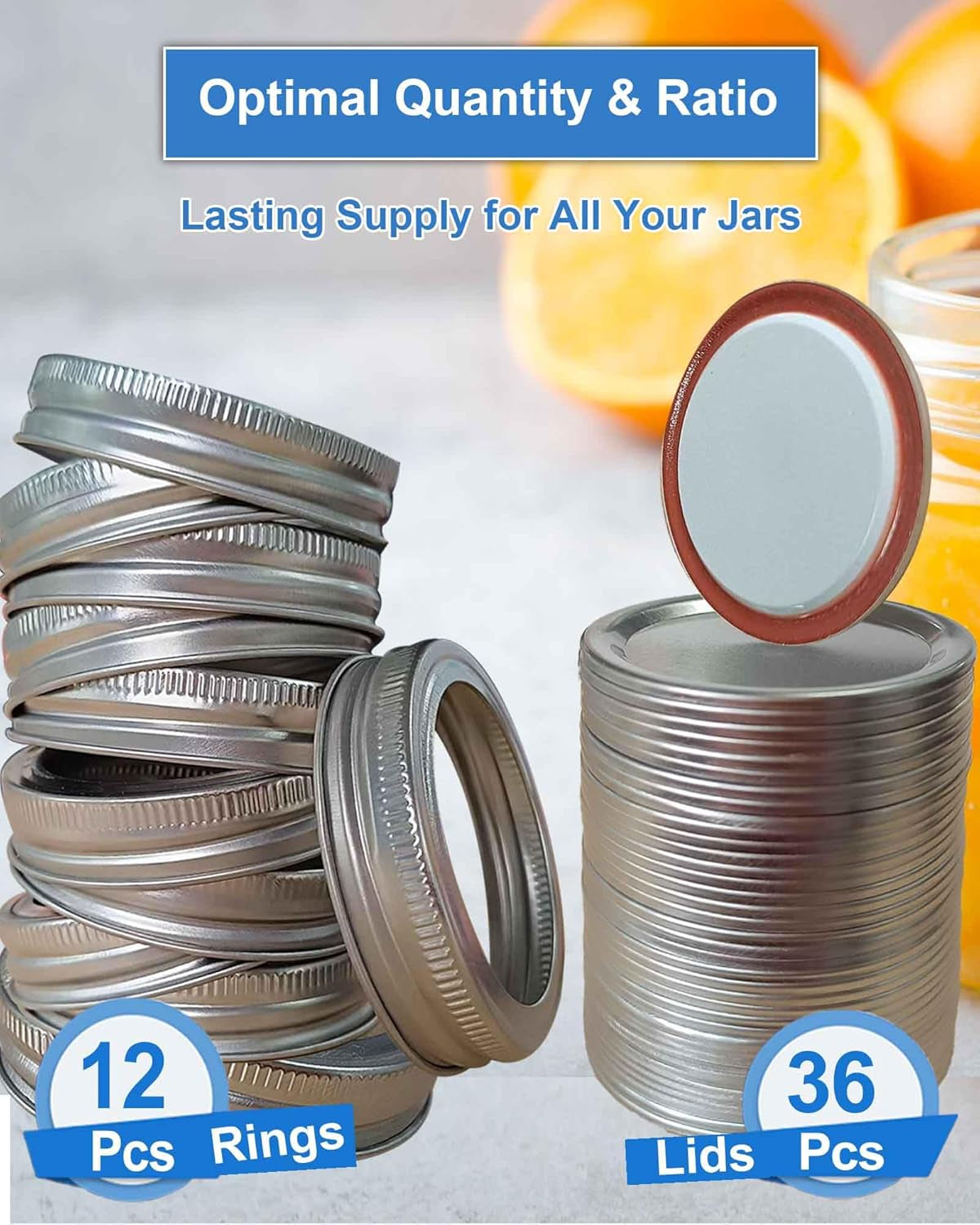36 Mason Jar Lids with 12 Rings for 70MM Regular Mouth, Premium Split-Type 100% Fit & Airtight Canning Lids for Mason Jar and Ball Kerr Jars
