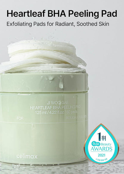 Ji.Woo.Gae Heartleaf BHA Peeling Pad | Pore Care, Exfoliating Double-Side Toner Pads, Facial Peels, Hydrating, Tea Tree, for Acne Prone & Breakouts, Christmas Gift, Stocking Stuffers (60Pads)