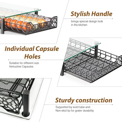 Coffee Pod Holder Kitchen Organizer Storage Holder Drawer Compatible with Nespresso Vertuoline Stores 40 Coffee Pods