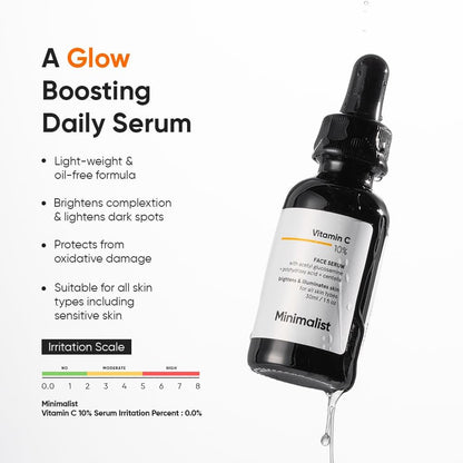 10% Vitamin C Serum for Skin Brightening - Stable Formula with Pure Ethyl Ascorbic Acid & Acetyl Glucosamine -1 Fl Oz / 30ml