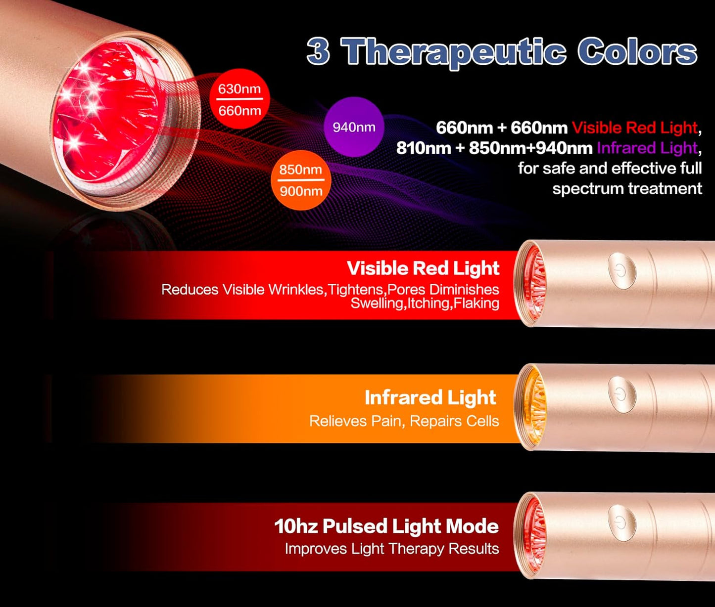 Infrared Red Light Therapy Device for Joints & Muscles Pain Relief, 660:660:810:850:940Nm Cold Sore Canker Fever Treat, Portable near Infrared Wand for Face & Body Mouth Nose Effective 2 in 1 Modes