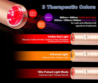 Infrared Red Light Therapy Device for Joints & Muscles Pain Relief, 660:660:810:850:940Nm Cold Sore Canker Fever Treat, Portable near Infrared Wand for Face & Body Mouth Nose Effective 2 in 1 Modes