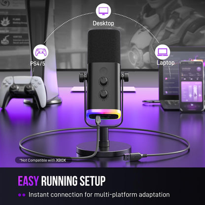 XLR/USB Microphone, Gaming Recording PC Microphone with Headphones Jack, Mute Button, Dynamic RGB Mic for Computer, Streaming Mic for Podcasting Voice-Over Youtube Video-Ampligame AM8 Pink