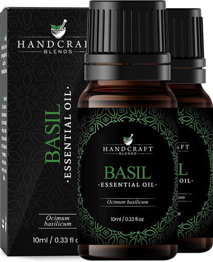 Handcrafted Basil Essential Oil - 100% Pure and Natural - Premium Quality for Diffusers and Aromatherapy - 0.33 Fl Oz - Set of 2