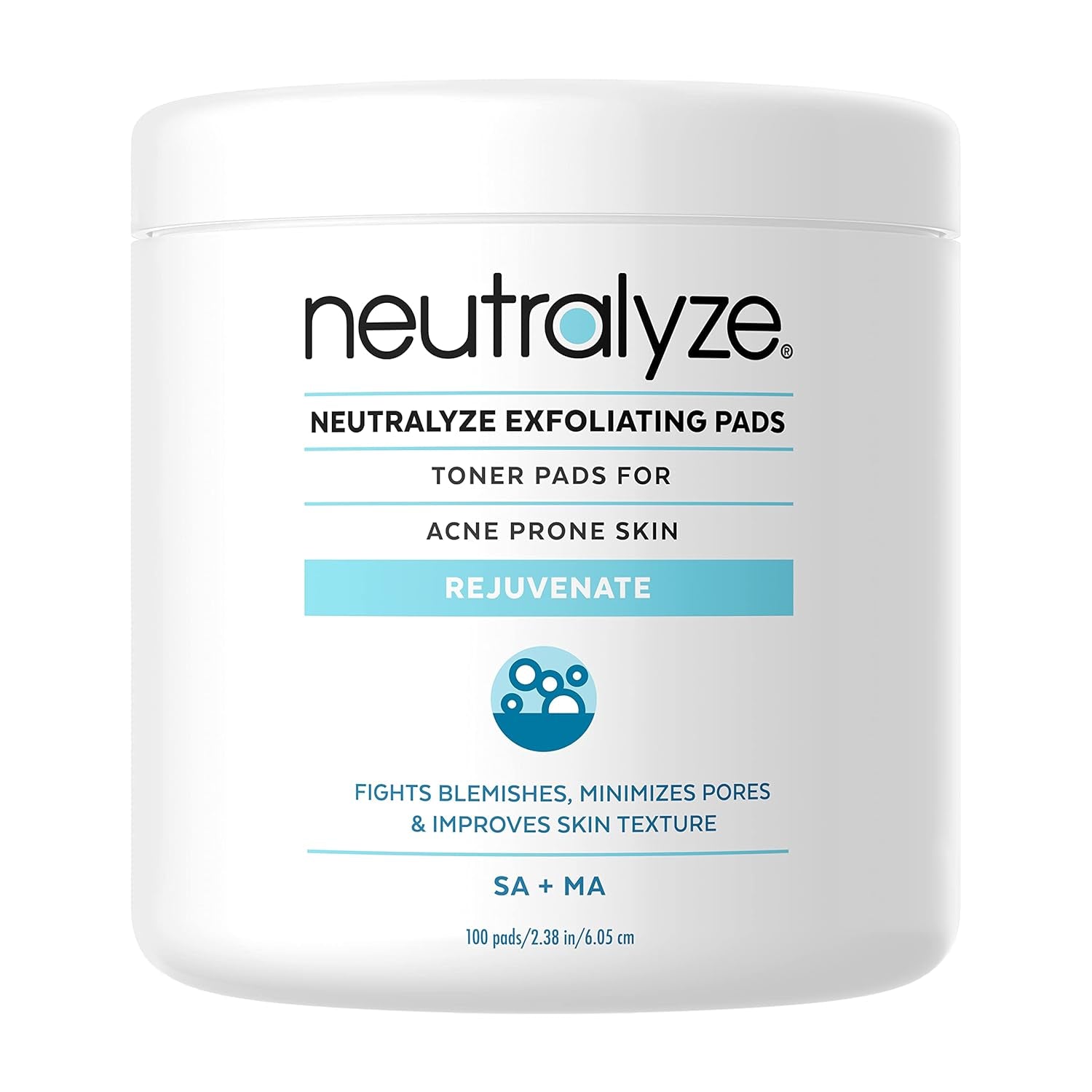 Exfoliating Acne Treatment Wipes - Maximum Strength, Textured Acne Pads with 2% Mandelic Acid & 2% Salicylic Acid for Face & Body - Suitable for All Skin Types, Teens & Adults (100 Wipes)