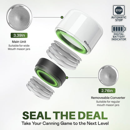 Roboseal Rechargeable Mason Jar Vacuum Sealer for Mason Jars Wide and Regular, One Touch Vacuum Sealer for Jars, 10 Lids Included, Digital Battery Indicator, as Seen on TV