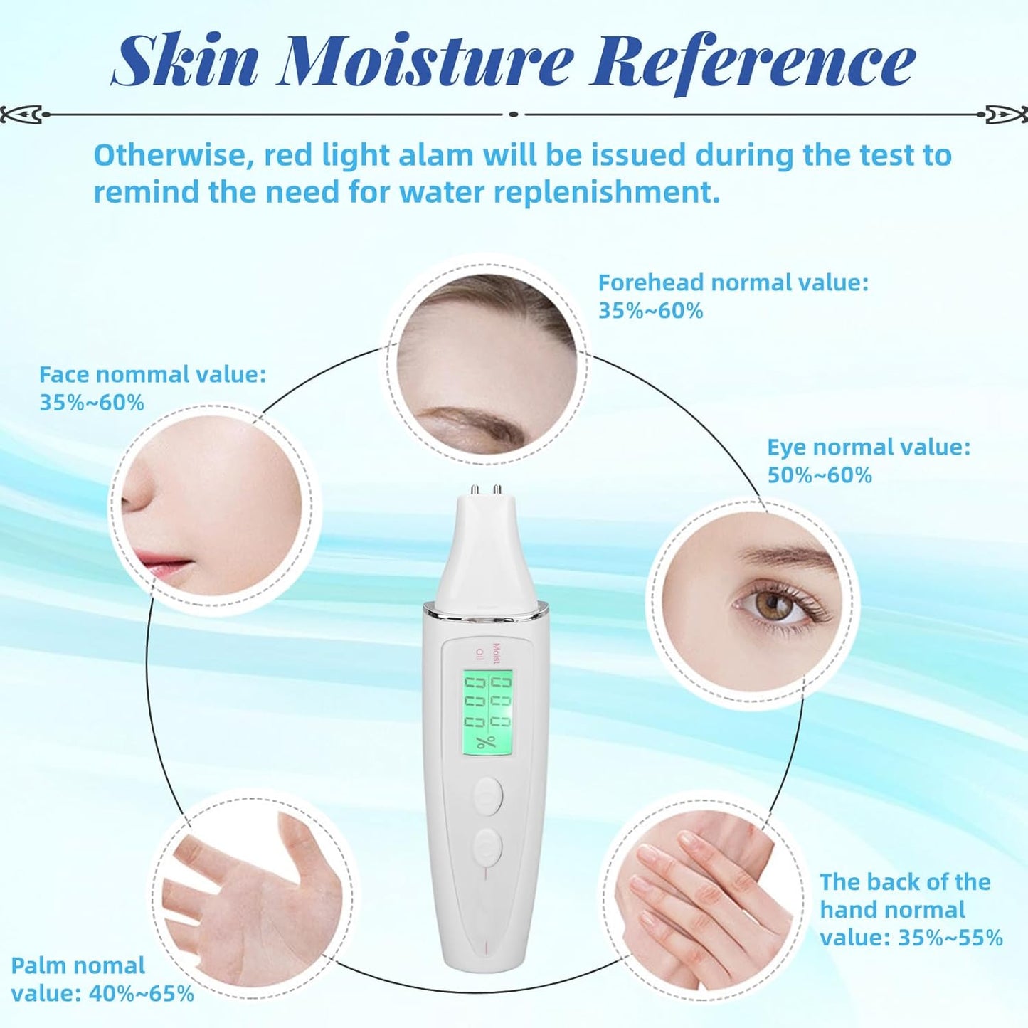 Skin Oil Analyzer Tester, LCD Digital Hydration Oil Content Skin Analysis Machine, Portable Mini Skin Tester Water Oil Detector Pen with Universal Base, Historical Data Query Function
