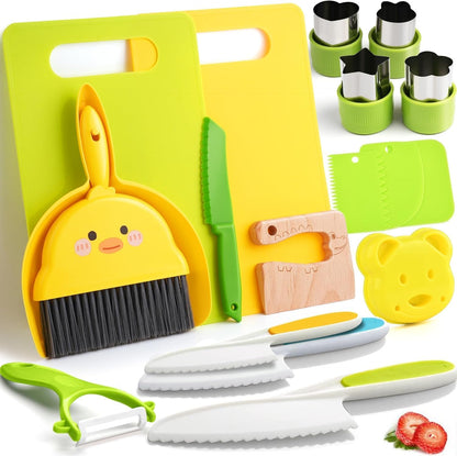 Montessori Kitchen Tools for Toddlers-Kids Cooking Sets Real-Toddler Safe Knives Set (13Pcs)