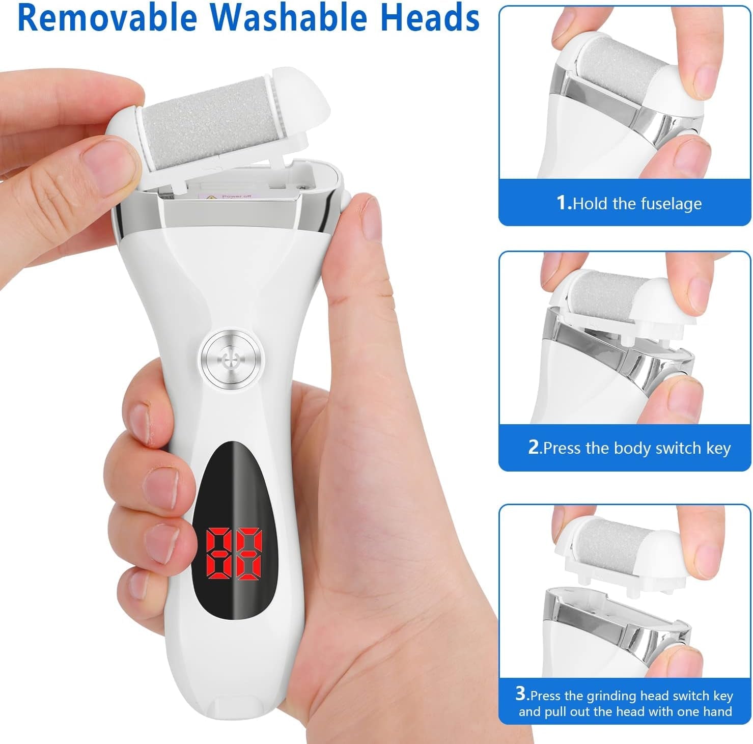 Rechargeable Callous Removers 3 Grinding Heads- Electric Foot Callus Remover Kit, Portable Waterproof Foot File, Pedicure Tools Feet Care, Hard Cracked Dry Skin