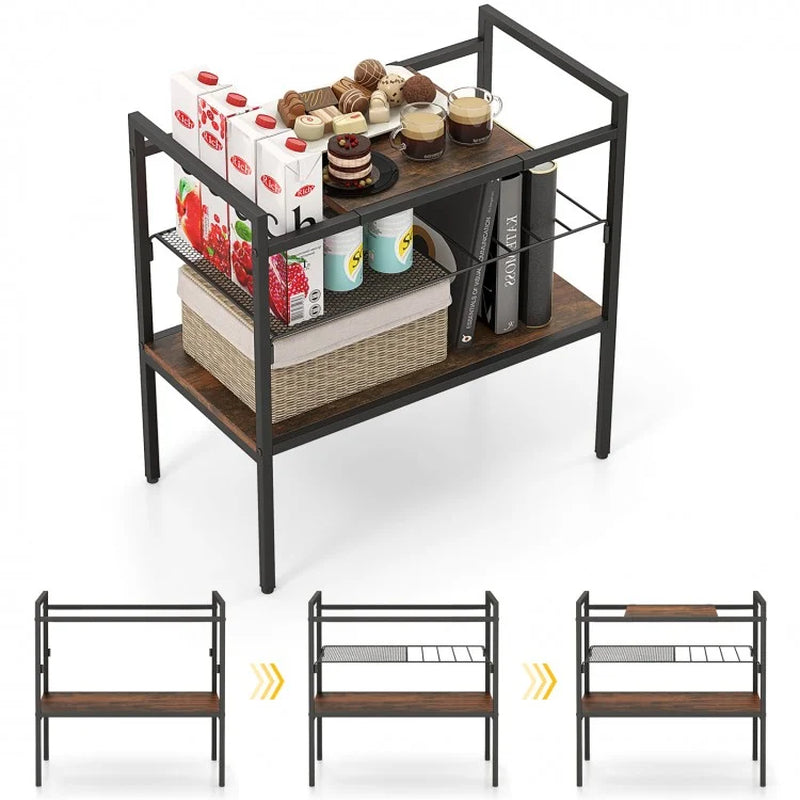 3-Tier Console Table Featuring Removable Panel and Mesh Shelf