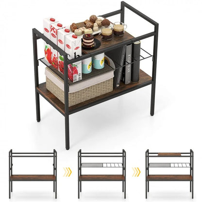 3-Tier Console Table Featuring Removable Panel and Mesh Shelf