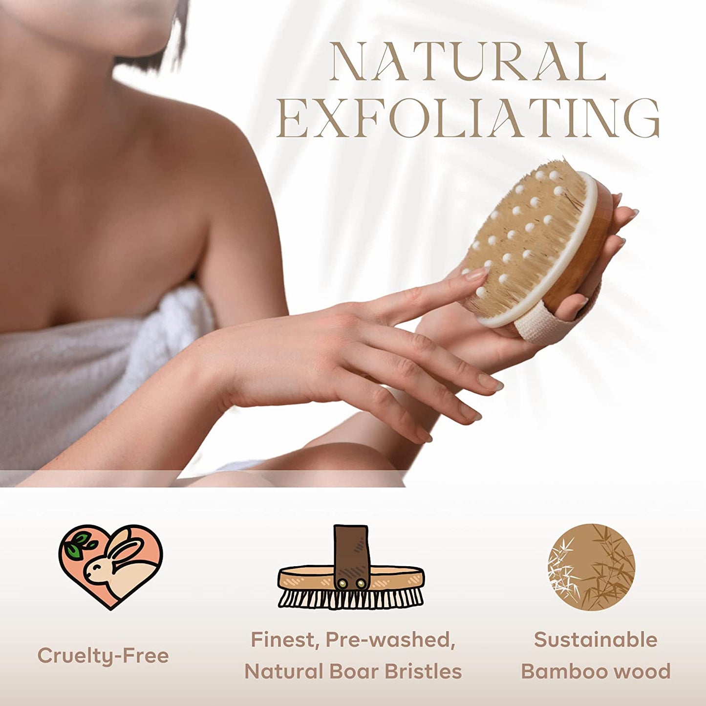Dry Brushing Body Brush for Exfoliation, Lymphatic Drainage, and Cellulite Treatment - Organic Natural Boar Bristles