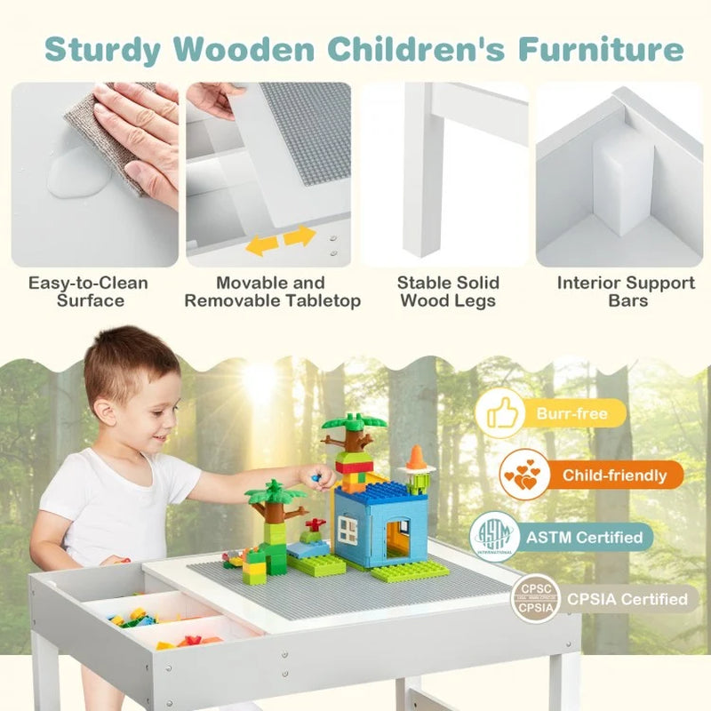 3-in-1 Wooden Children's Table with Storage and Dual-Sided Tabletop