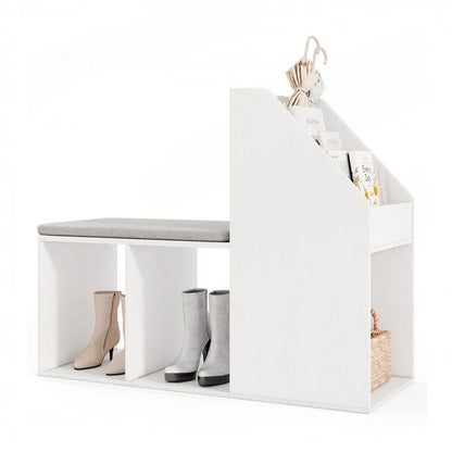 Shoe Storage Bench Featuring Removable Seat Cushion and Six Storage Compartments