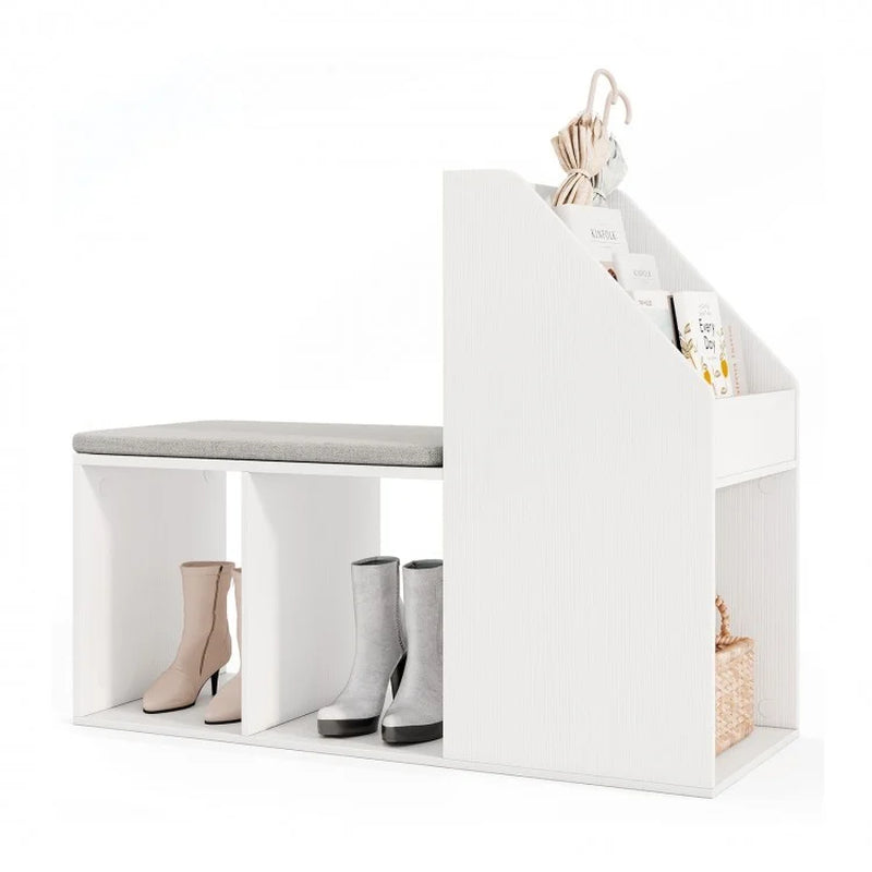 Shoe Storage Bench Featuring Removable Seat Cushion and Six Storage Compartments