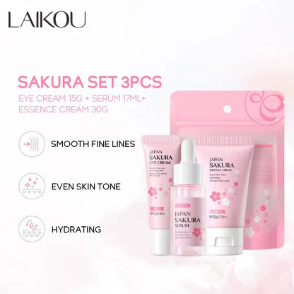 3Pcs/Set  Skin Care Set Vitamin C Sakura Snail Essence Serum & Eye Cream & Face Cream Moisturizer Travel Size Skincare Set