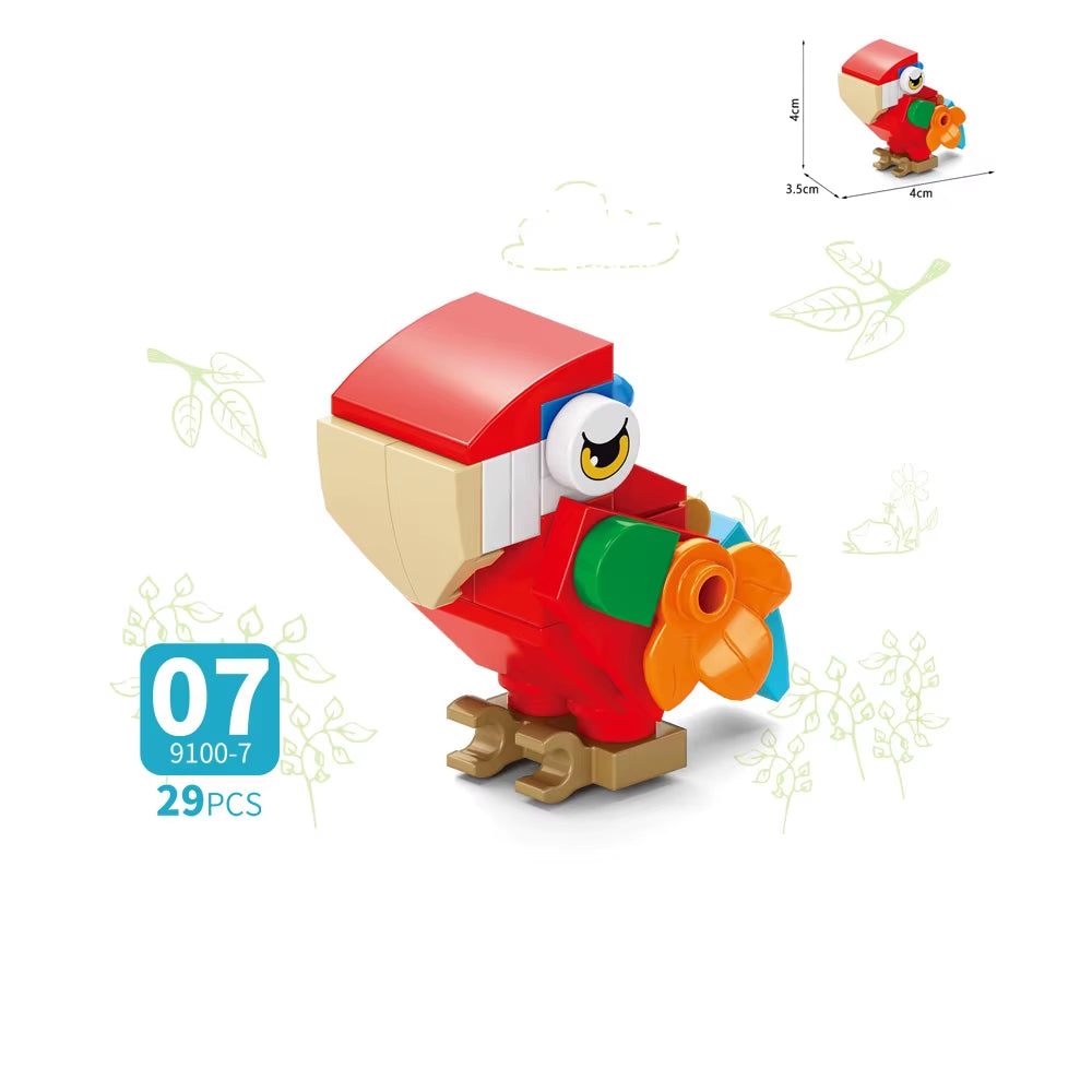 MOC City Creative Building Blocks Accessories Zoo Rhino Lion Kangaroo Wolf Fox Frog Bee Crow Peacock Mini Brick Toy Gifts X021